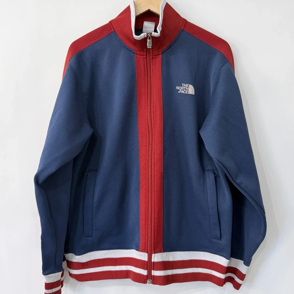 Y2K The North Face Retro Knit Track‎ Warm Up Jacket Mens M Navy Crimson White